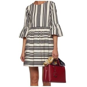 $330 Alice + Olivia Augusta Cream & Black Striped Bell Sleeve Midi Dress Sz 0/XS